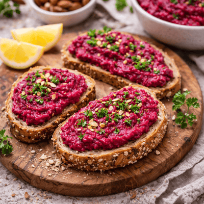 basischer rote beete aufstrich auf brot