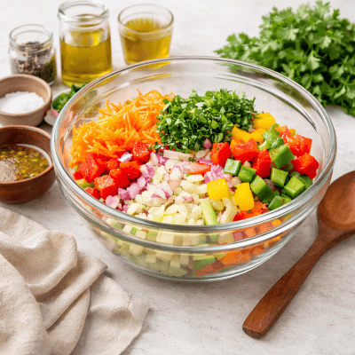 gemischter salat mit möhren, kohlrabi und paprika