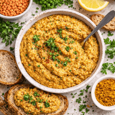 selbstgemachter curry-linsenaufstrich vegan