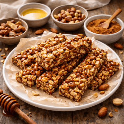 hausgemachte nussriegel auf einem teller liegend