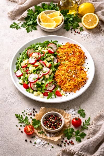 Rösti mit Gemüse und Avocado, schnelles basisches Rezept für Berufstätige