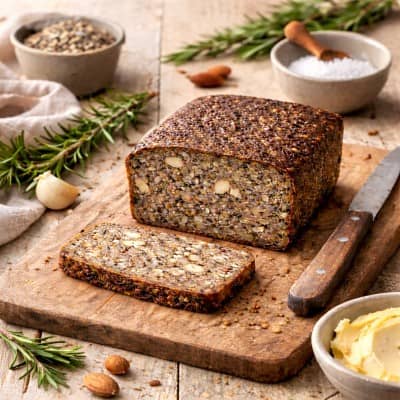 Basisches Brot selber machen – fertiges Saatenbrot in Scheiben geschnitten