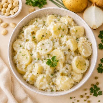 Basischer Kartoffelsalat von oben fotografiert
