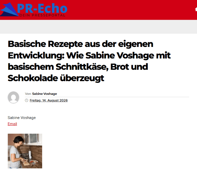 Sabine Voshage bei der Zubereitung von basischen Rezepten in ihrer Küche im Pressebericht auf PR-Echo